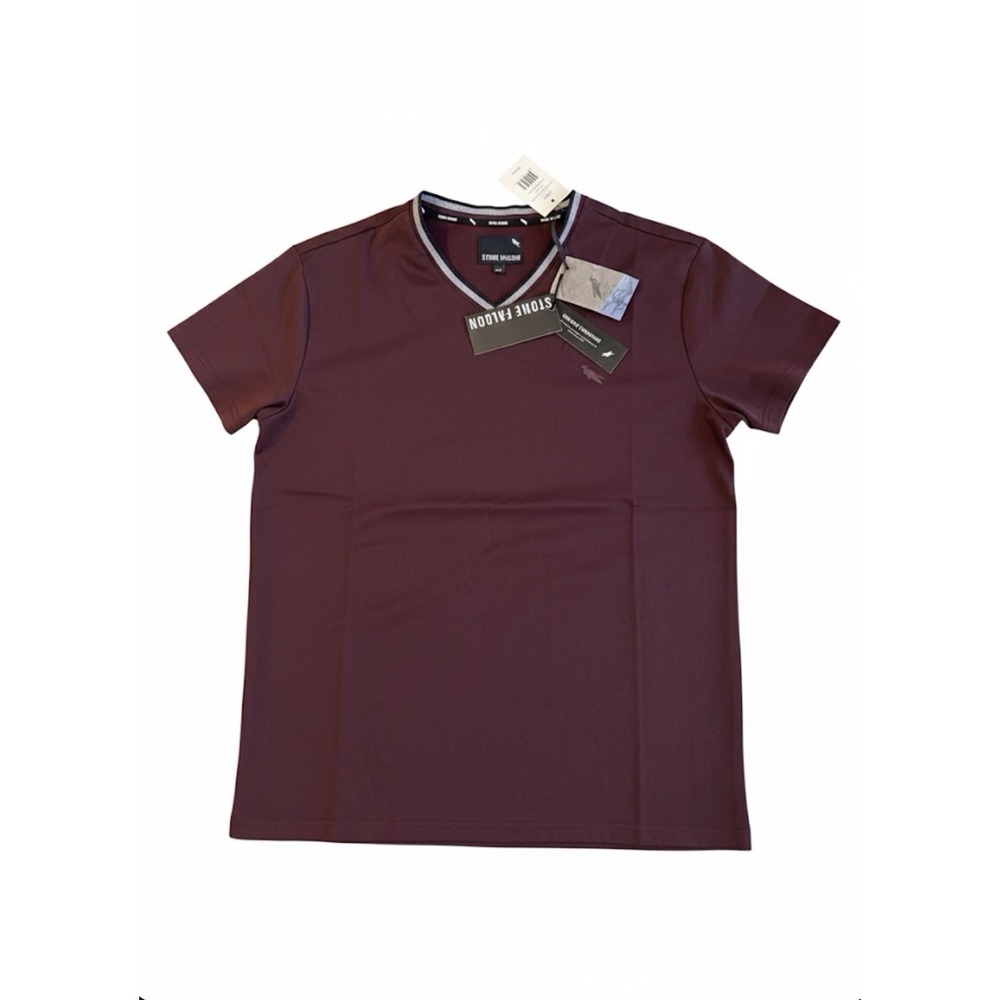 NWT Stone‎ Falcon Mens Pullover V-Neck Shirt Sz L Short Sleeve Maroon Breathable